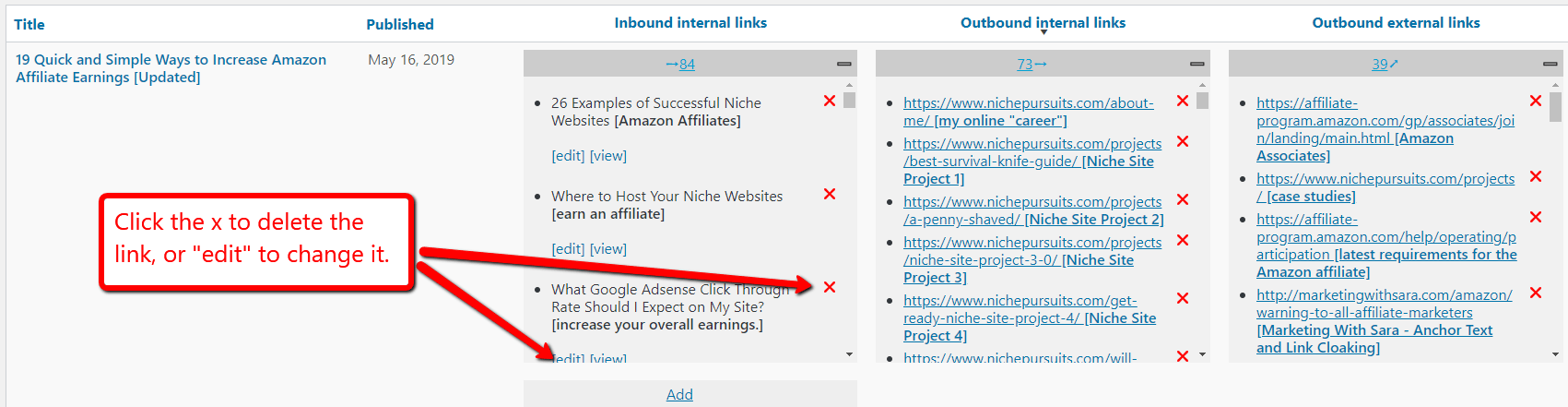 Remove internal links with Link Whisper