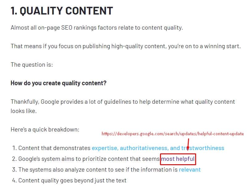 screenshot of relevant external link example