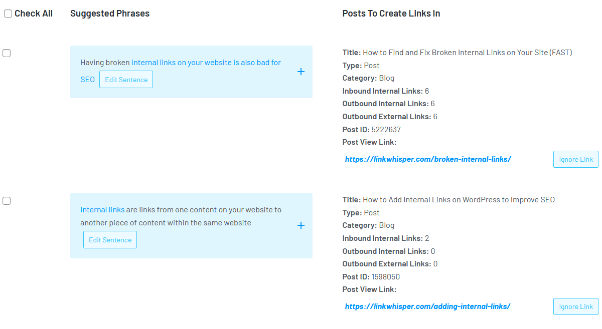 choose suggested internal links