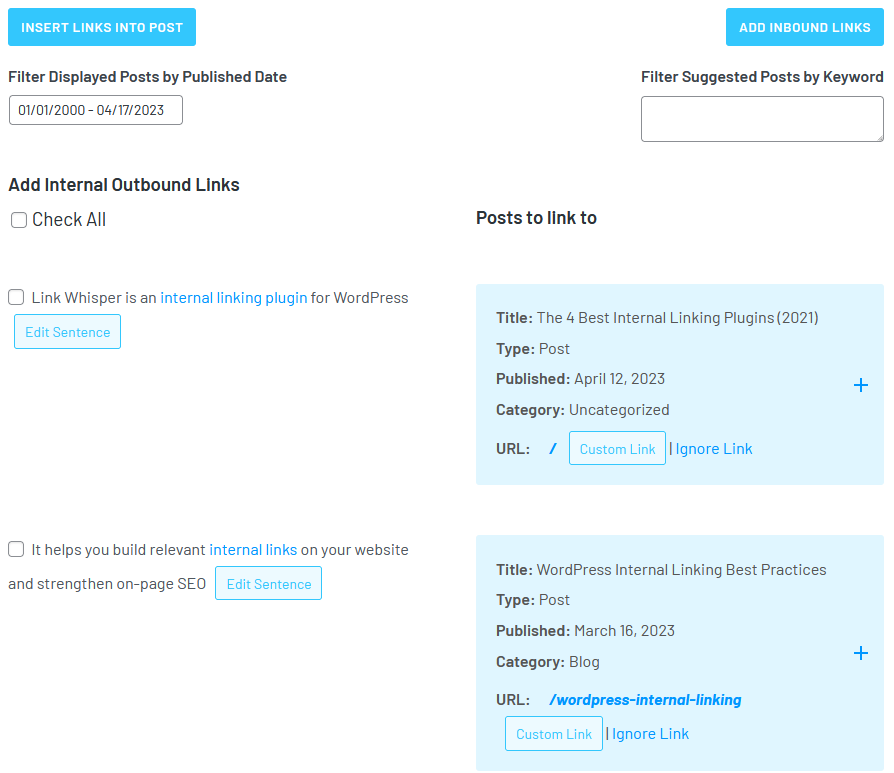 semantically related link suggestions