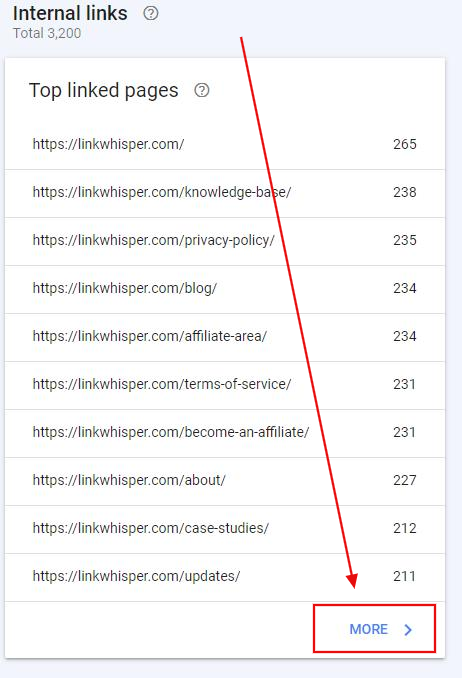 Google Search Console "More" To See Internal Links