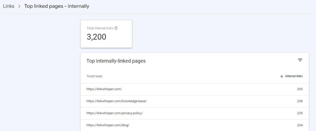 Google Search Console All Internal Links