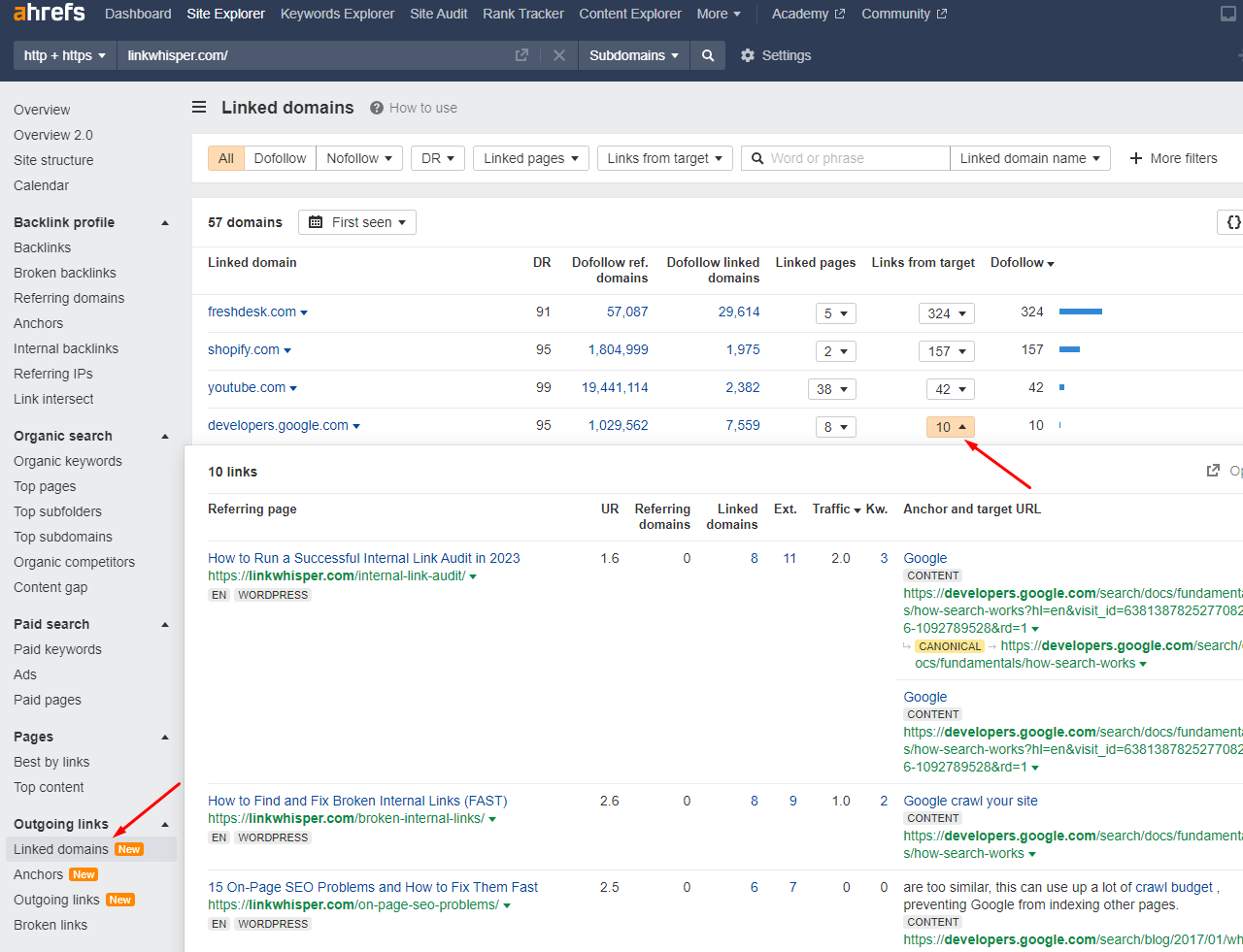 linked domains in ahrefs