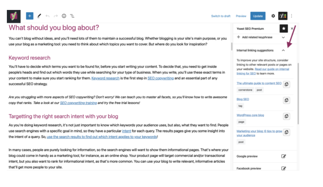 yoast internal linking