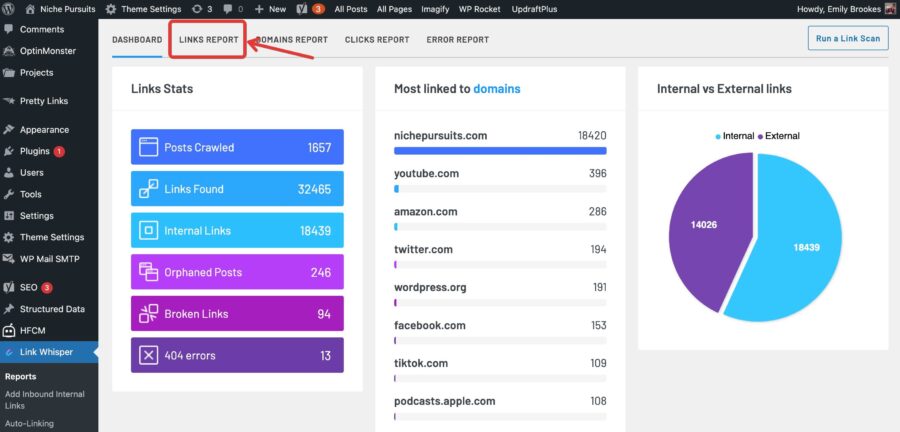 finding orphaned pages using Link Whisper