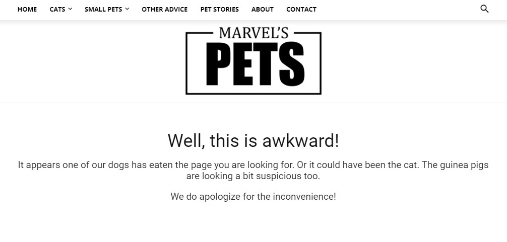 custom 404 page marvels pets