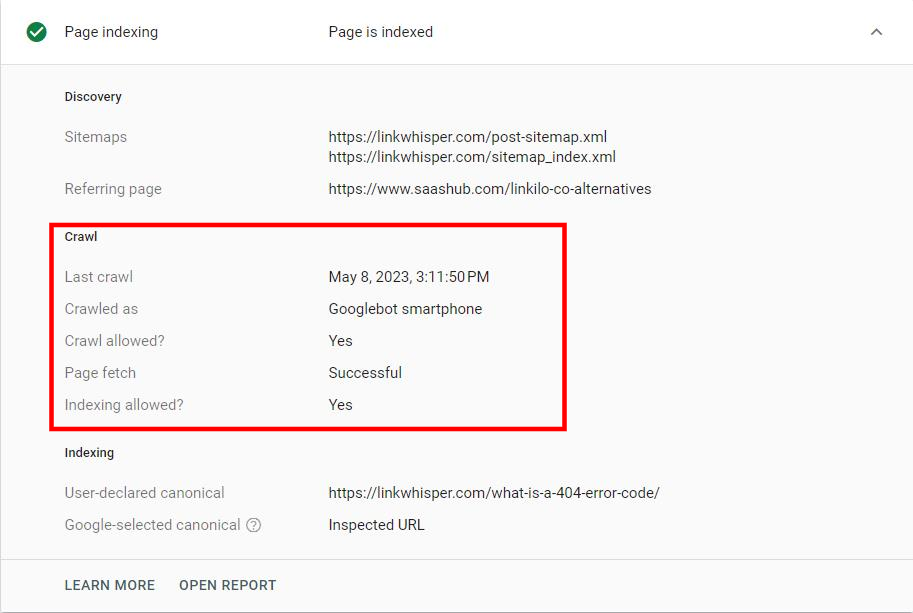 Google Search Console URL Inspection