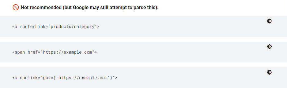 screenshot from google guidelines on non-crawlable links