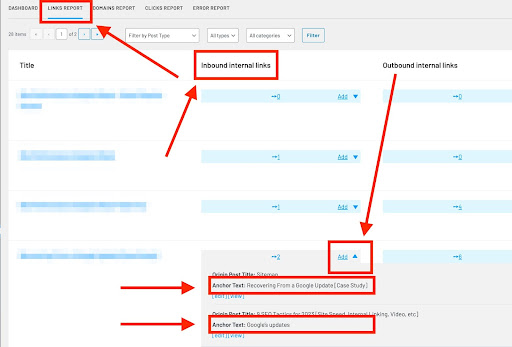 Link Whisper Link Report To View Anchor Text