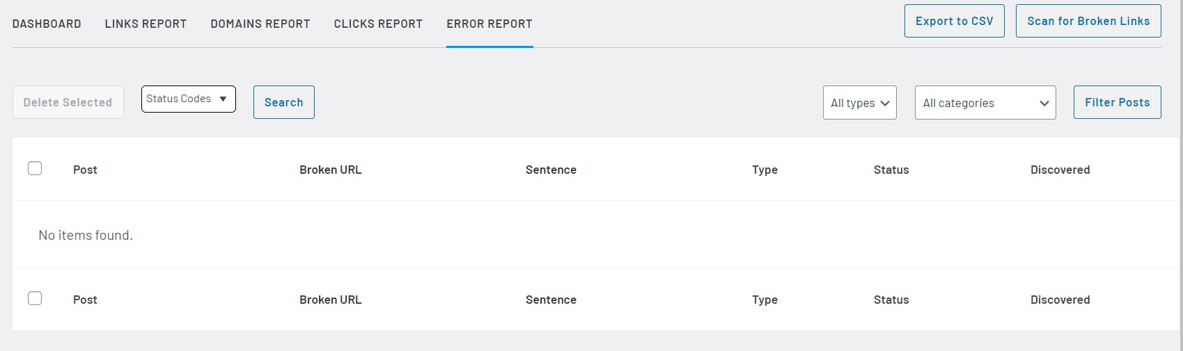 error report in link whisper