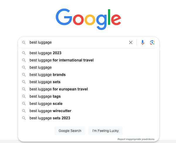 Google auto-complete searches.