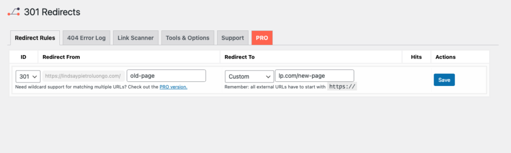 Adding a 301 redirect in a WordPress plugin.