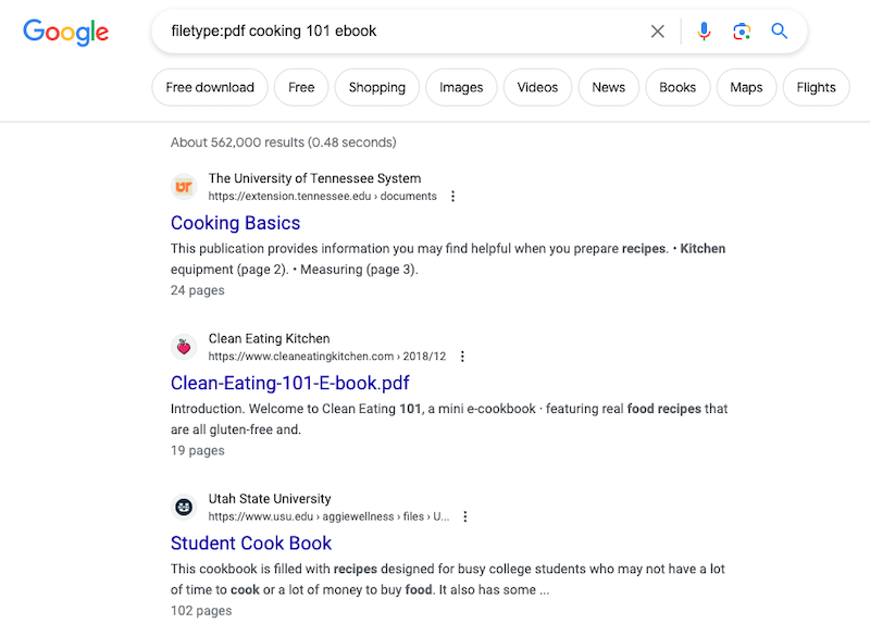 Searching for an ebook in Google.