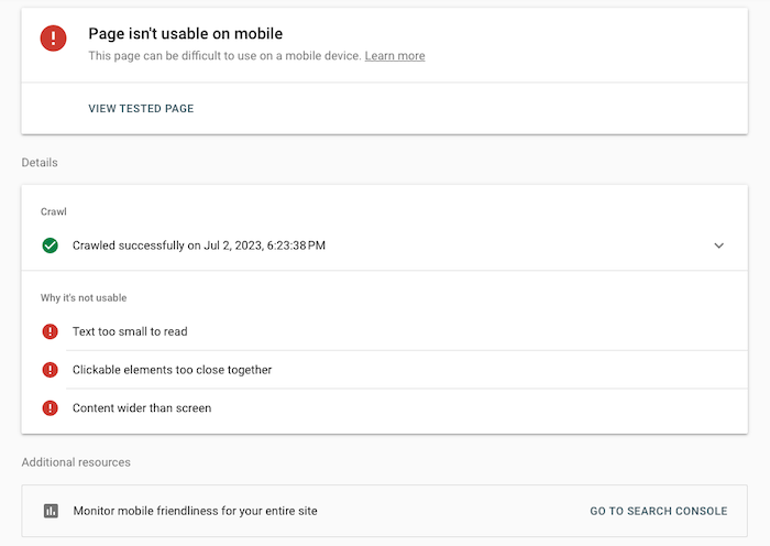 Tool for testing if a website is mobile-friendly.