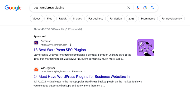 Organic versus paid search results.