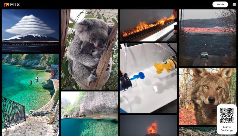 Mix home page with images and video clips.