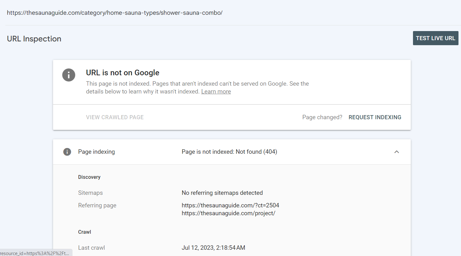 URL inspection in google search console