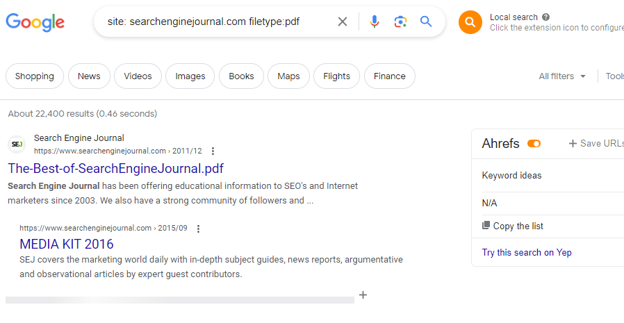using search operators to find indexing issues