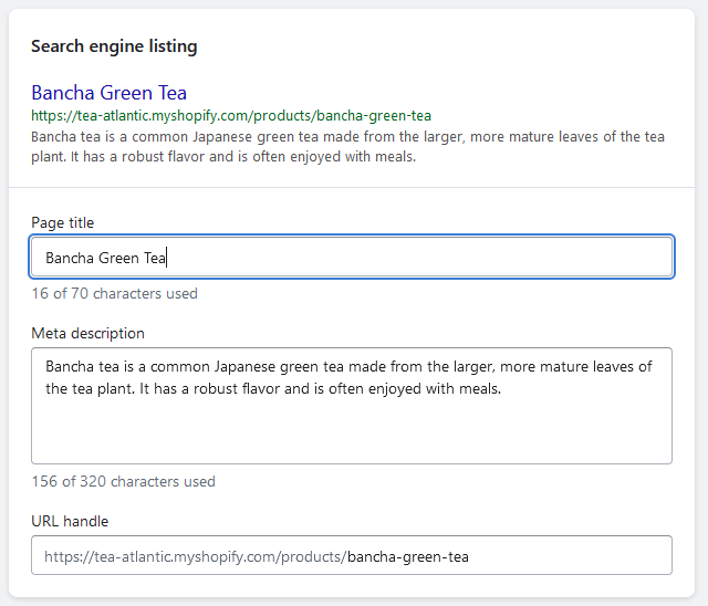 meta title and description in Shopify