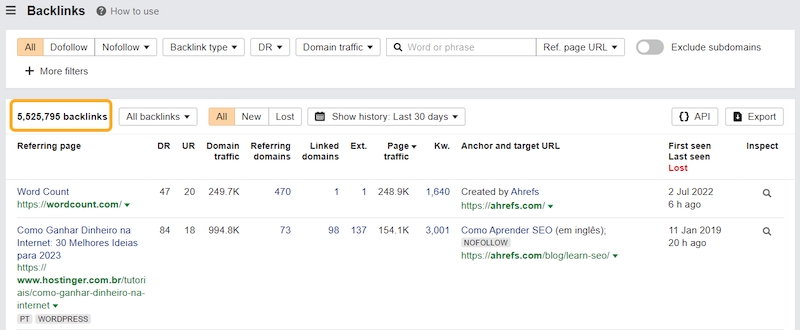 Keeping track of backlink SEO benchmarks in Ahrefs.