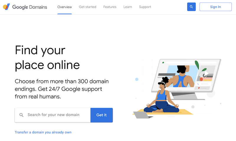 The Google Domains homepage.