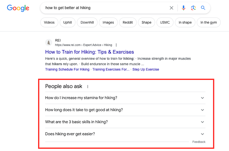 The Google PAA box to generate more top of funnel content ideas.