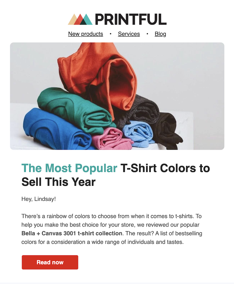 Section of a newsletter from Printful.