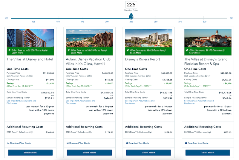 Disney Vacation Club pricing tool.