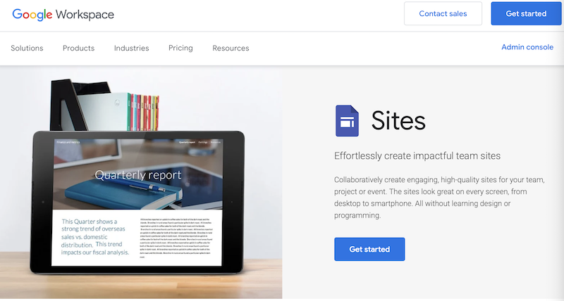 The Google Sites homepage, useful when answering, Do Google Sites rank better?