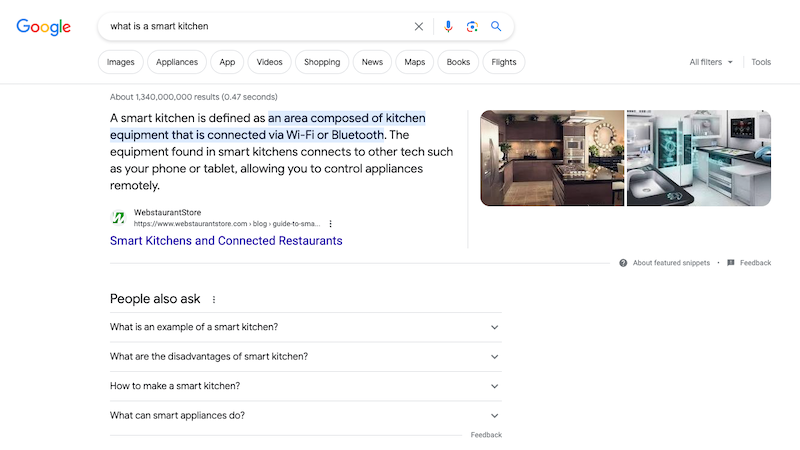 Google SERP page for a keyword.