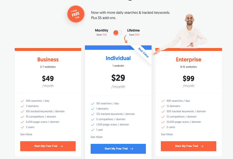 Pricing for Ubersuggest as a full-suite Answer the Public alternative.