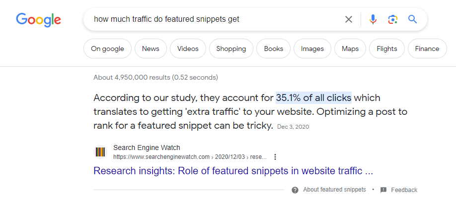 example of definition featured snippet
