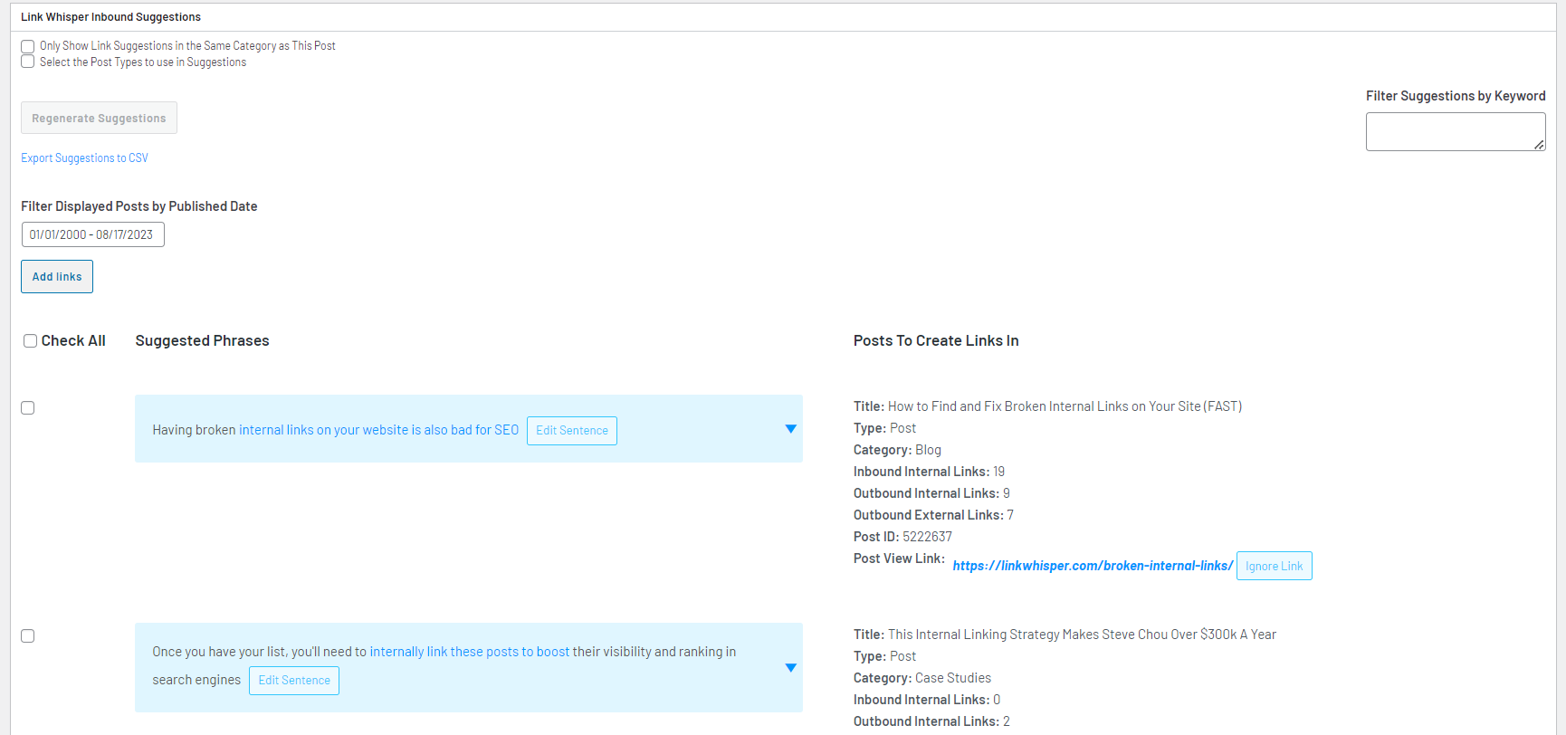 using link whisper for internal links