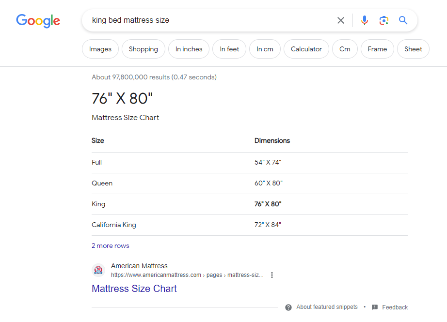 example of table featured snippet