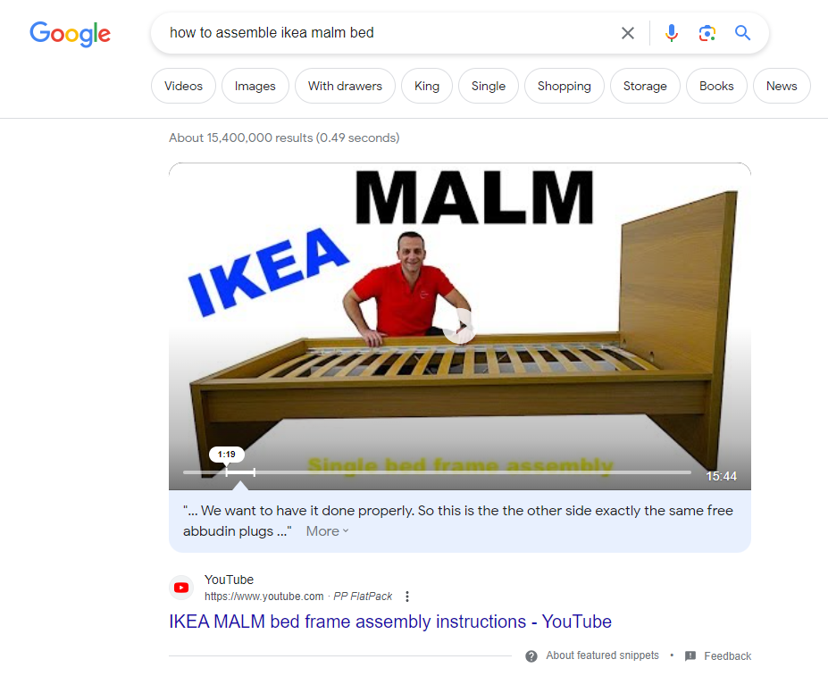 example of video featured snippet