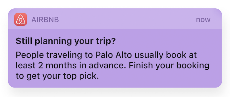 An example of travel push notifications for websites.