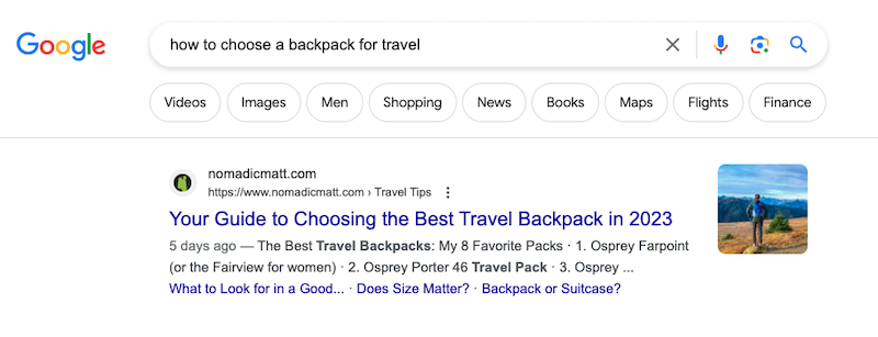 An organic search result in Google.
