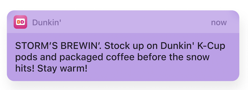 Dunkin Donuts push notification.