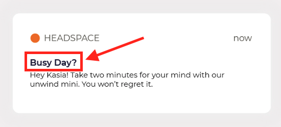 The headline of a push notification.