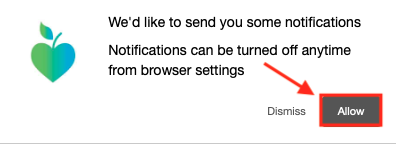 The allow button on a push notification.