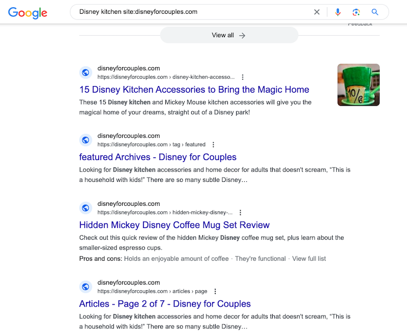 Checking for keyword cannibalization manually via Google.