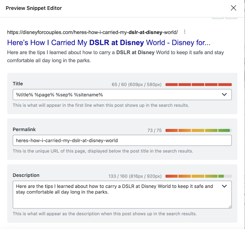 The metadata section in Rank Math to improve your SEO writing rank.