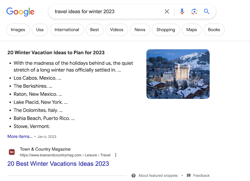 An example of a Google snippet.