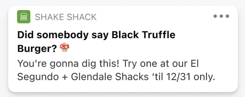 An example of restaurant push notifications for websites.