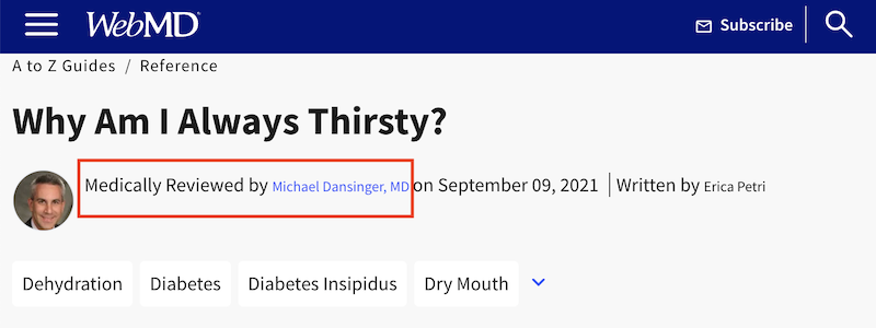 A WebMD article to showcase what is E-E-A-T in terms of authority.