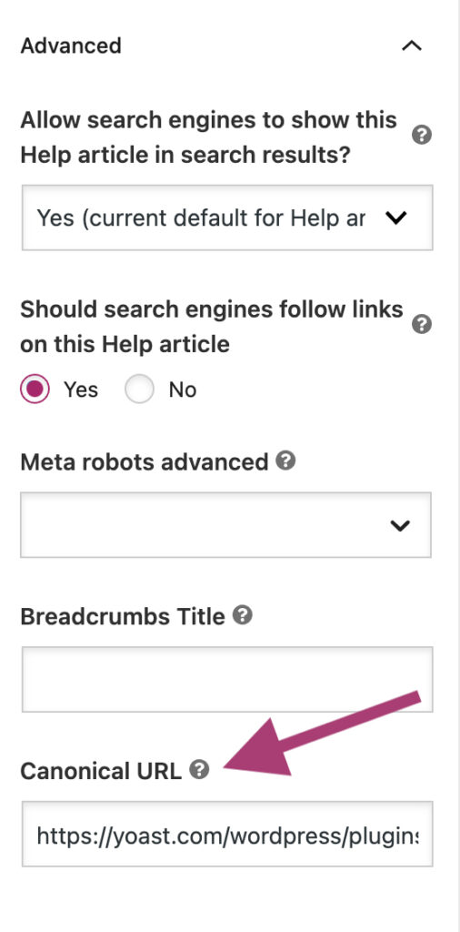 Adding a canonical link in Yoast.