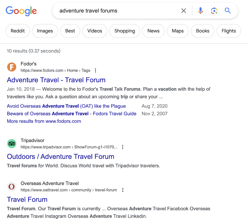 Google search results.