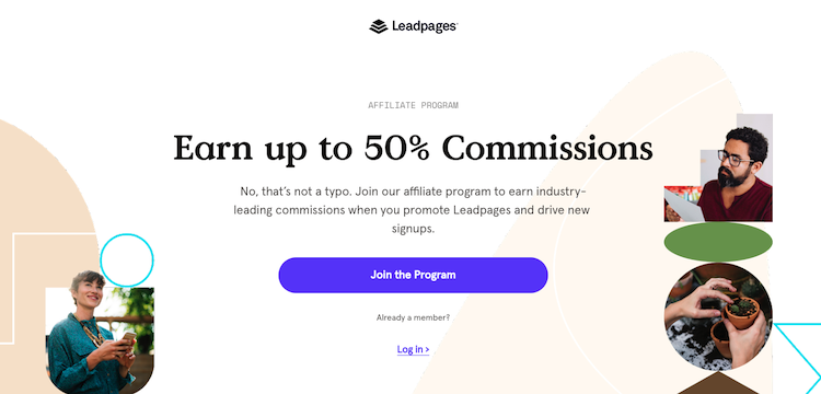 The landing page for the Leadpages affiliate program.