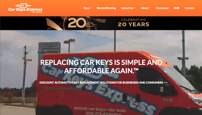 The Car Keys Express homepage.