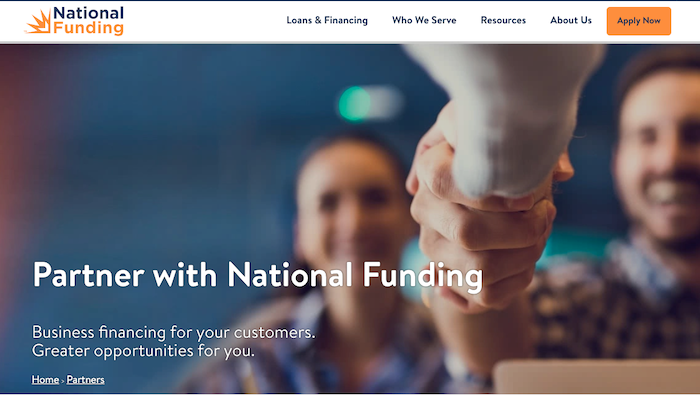 Landing page for the best business loan affiliate program from National Funding.